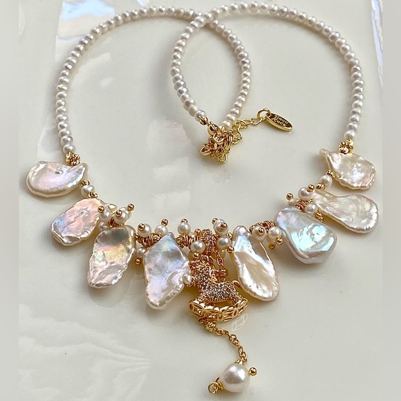 Hand Crafted Jewelry - N291-Premium Keshi Pearl And Baby Pearl Pony Necklace